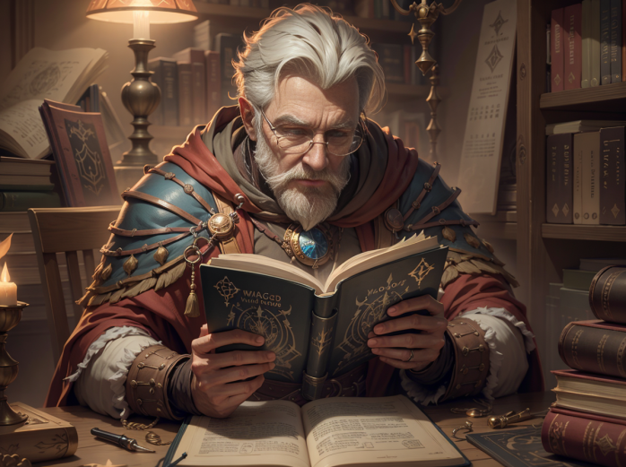 Dungeon master Scholar Reading a tome of information - GeekTankGame's information of this blog! 