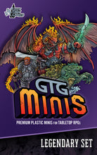 GTG Minis - Premium Plastic Minis for Tabletop RPGS - Legendary Set. Displays Legendary Demons, Giants, and Turtle Dragons on the cover. 