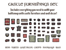 Castle Furnishing and furniture set will include everything you need to outfit your battlemap with castle furniture and wall decor including beds, tables, wall decor, chests, doorways and rugs